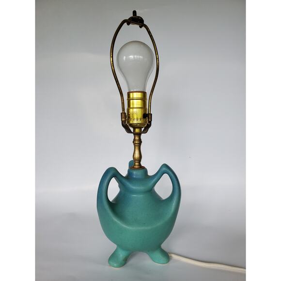 Vintage Van Briggle Blue Lamp with Wildflowers Butterflies Lampshade w/ Stamp - Picture 7 of 16